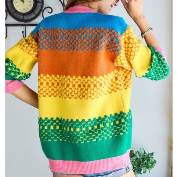 Adora Boho oversized colorblock puff sleeve sweater NWT - Picture 15 of 16